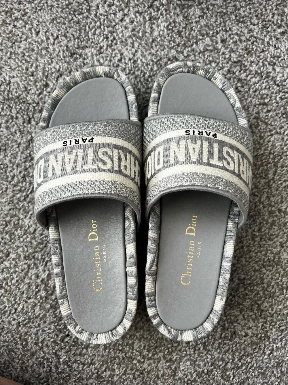 Dior women Gray & Cream 'Christian Dior' Slide Sandals